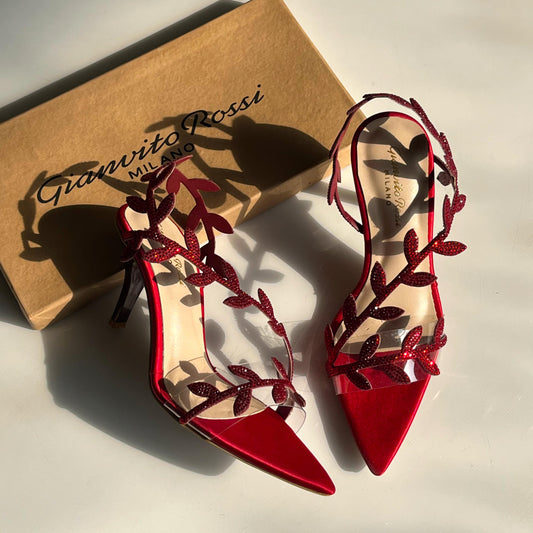 G-I-A-N-V-I-T-O R-O-S-S-I Pointed Heels – Elegant Women Footwear | 3 Inch Heel (Red)