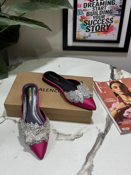 B-A-L-E-N-C-I-A-G-A New Arrival Flats – Embroidered Women Footwear | Premium Edition (Pink)