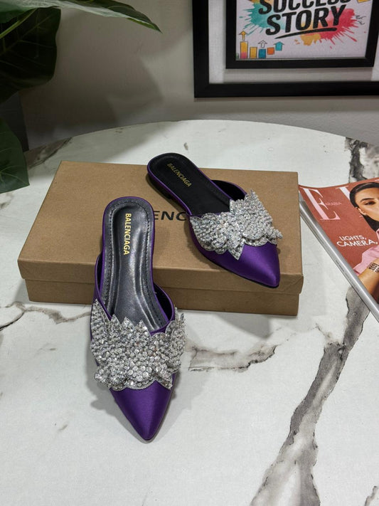 B-A-L-E-N-C-I-A-G-A New Arrival Flats – Embroidered Women Footwear | Premium Edition (Purple)