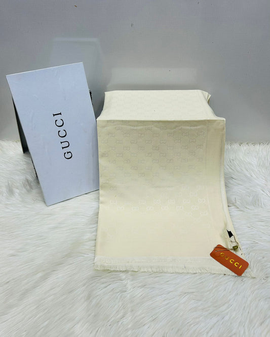 G-U-C-C-I Inspired Branded Scarf – Pashmina Edition | Luxury Collection (White-2)