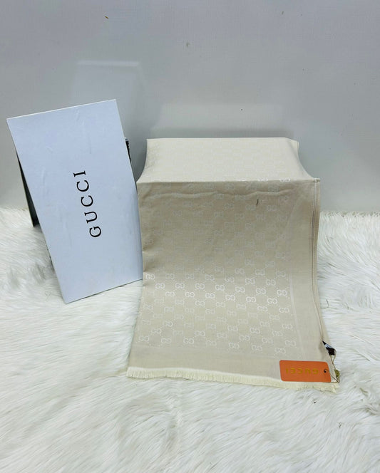 G-U-C-C-I Inspired Branded Scarf – Pashmina Edition | Luxury Collection (White)