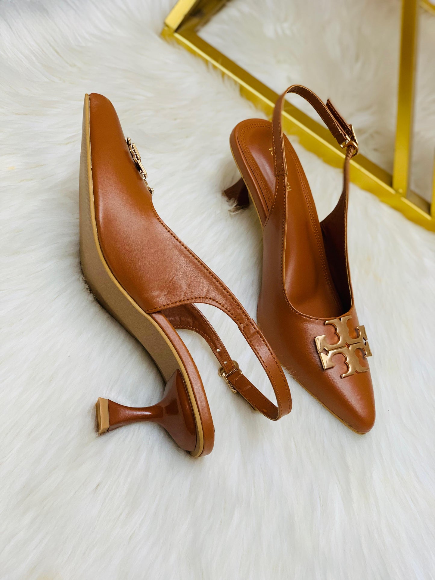 T-O-R-Y B-U-R-C-H Inspired Slingback Heel – Elegant Women Footwear (Brown)