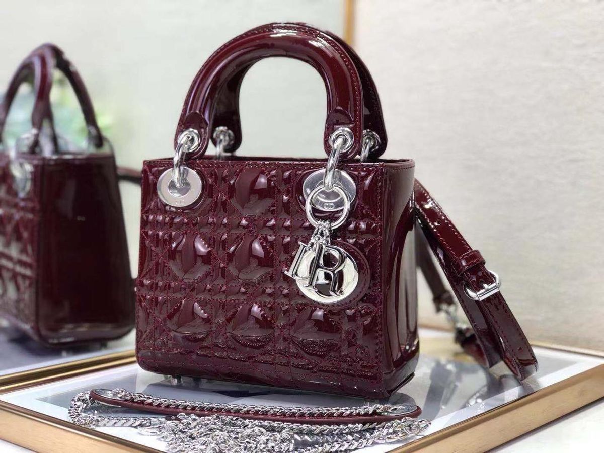 D-I-O-R Luxury Mini Patent Lady Style Women Bag – Black | Premium Edition (Maroon)