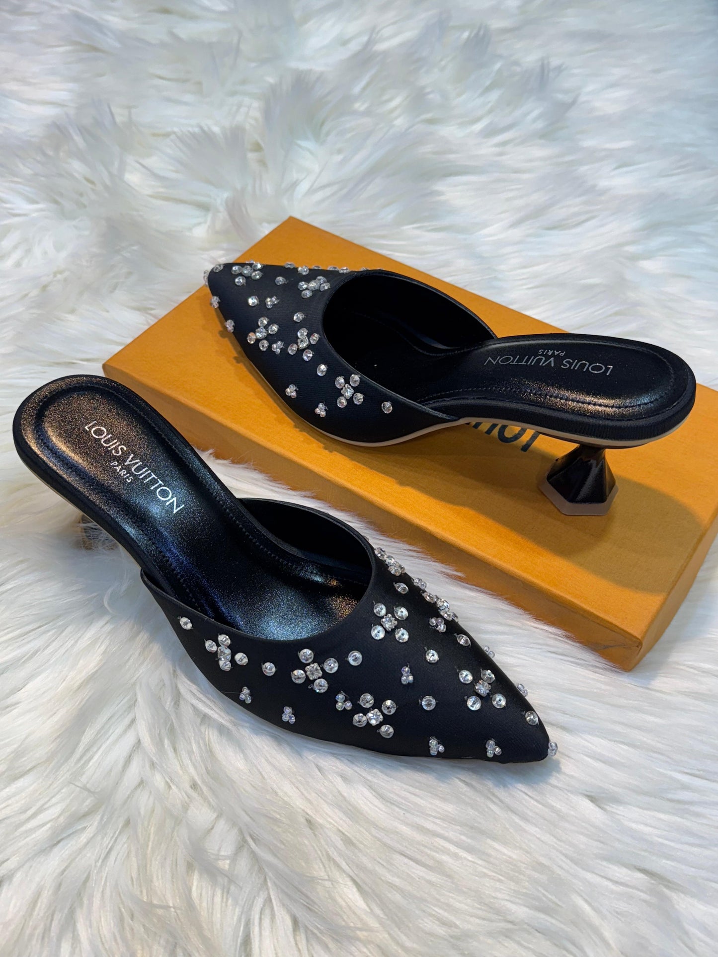 L-O-U-I-S V-U-I-T-T-O-N Inspired Heels – Elegant Women Footwear | Premium Edition (Black)