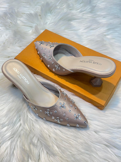 L-O-U-I-S V-U-I-T-T-O-N Inspired Heels – Elegant Women Footwear | Premium Edition (Gold)