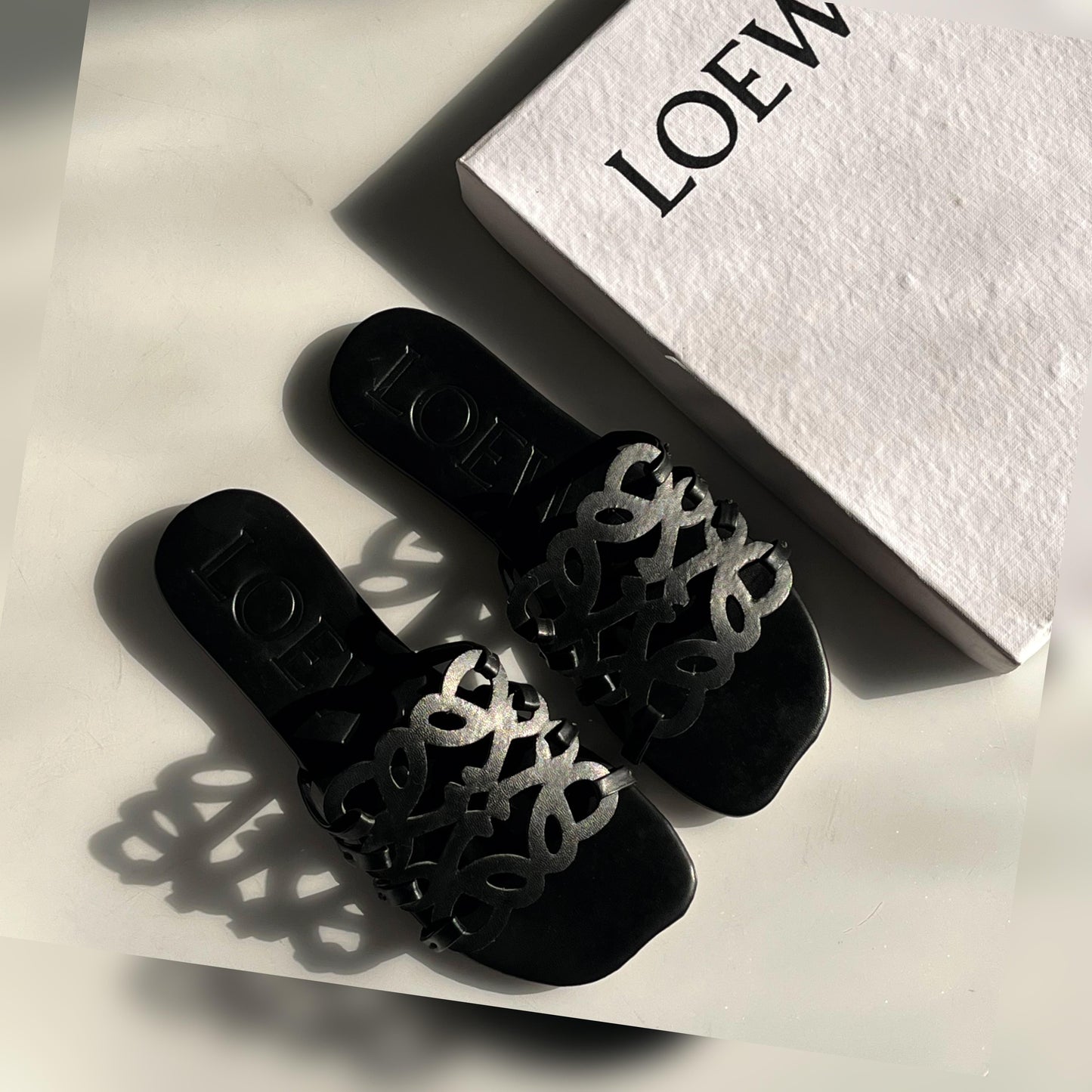 L-O-E-W-E Inspired Petal Anagram Women Slide – Premium Edition (Black)