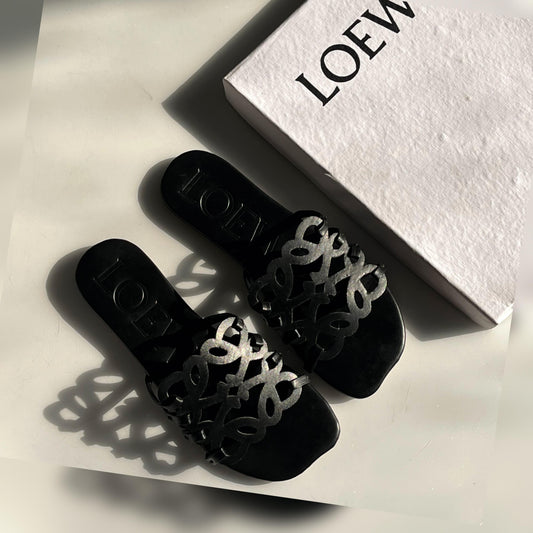 L-O-E-W-E Inspired Petal Anagram Women Slide – Premium Edition (Black)