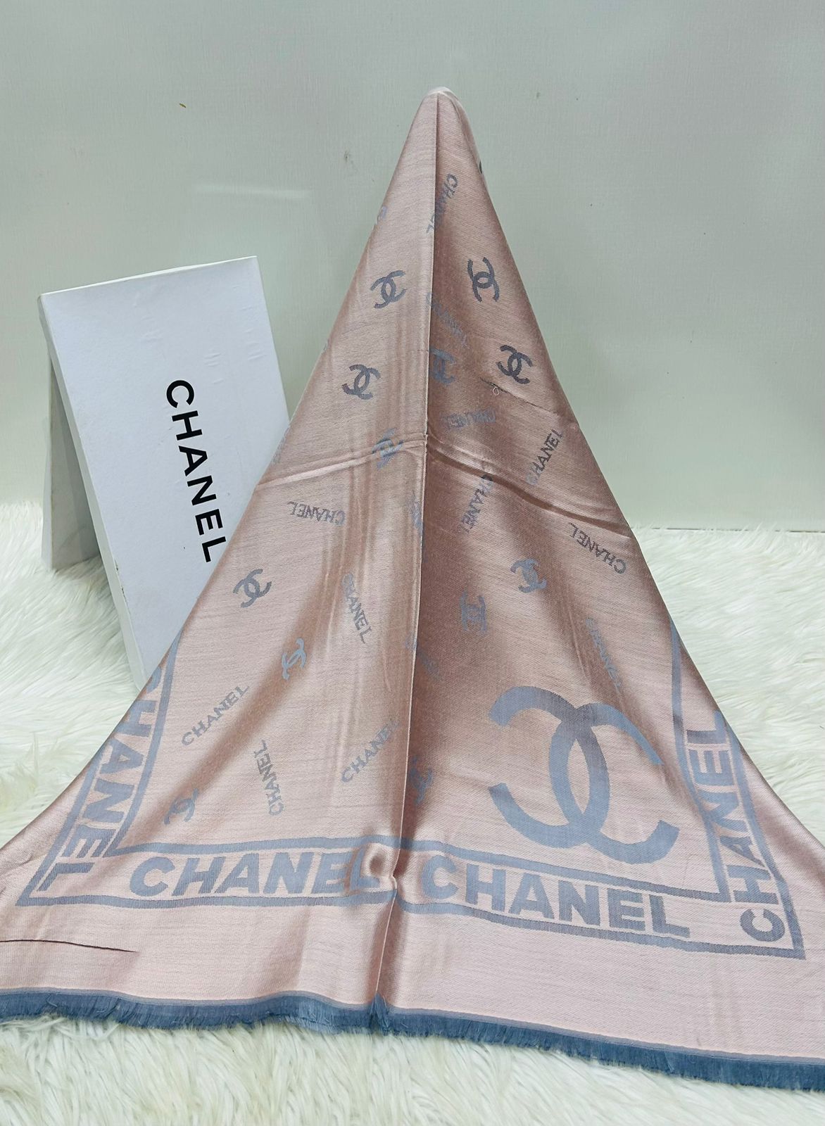 C-H-A-N-E-L Luxury Pashmina Scarf – Premium Edition | Box Packaging (Pink)