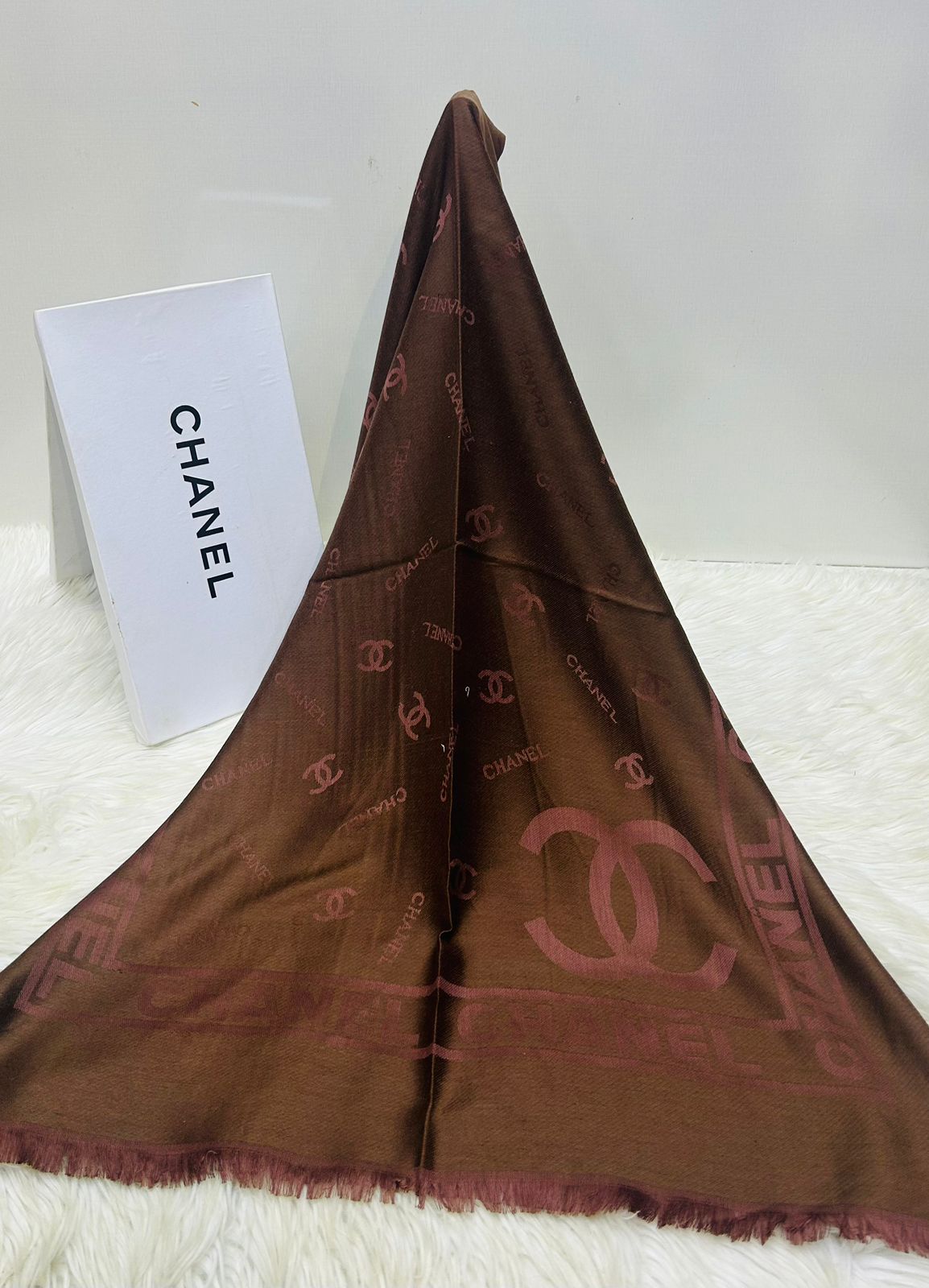 C-H-A-N-E-L Luxury Pashmina Scarf – Premium Edition | Box Packaging (Brown)