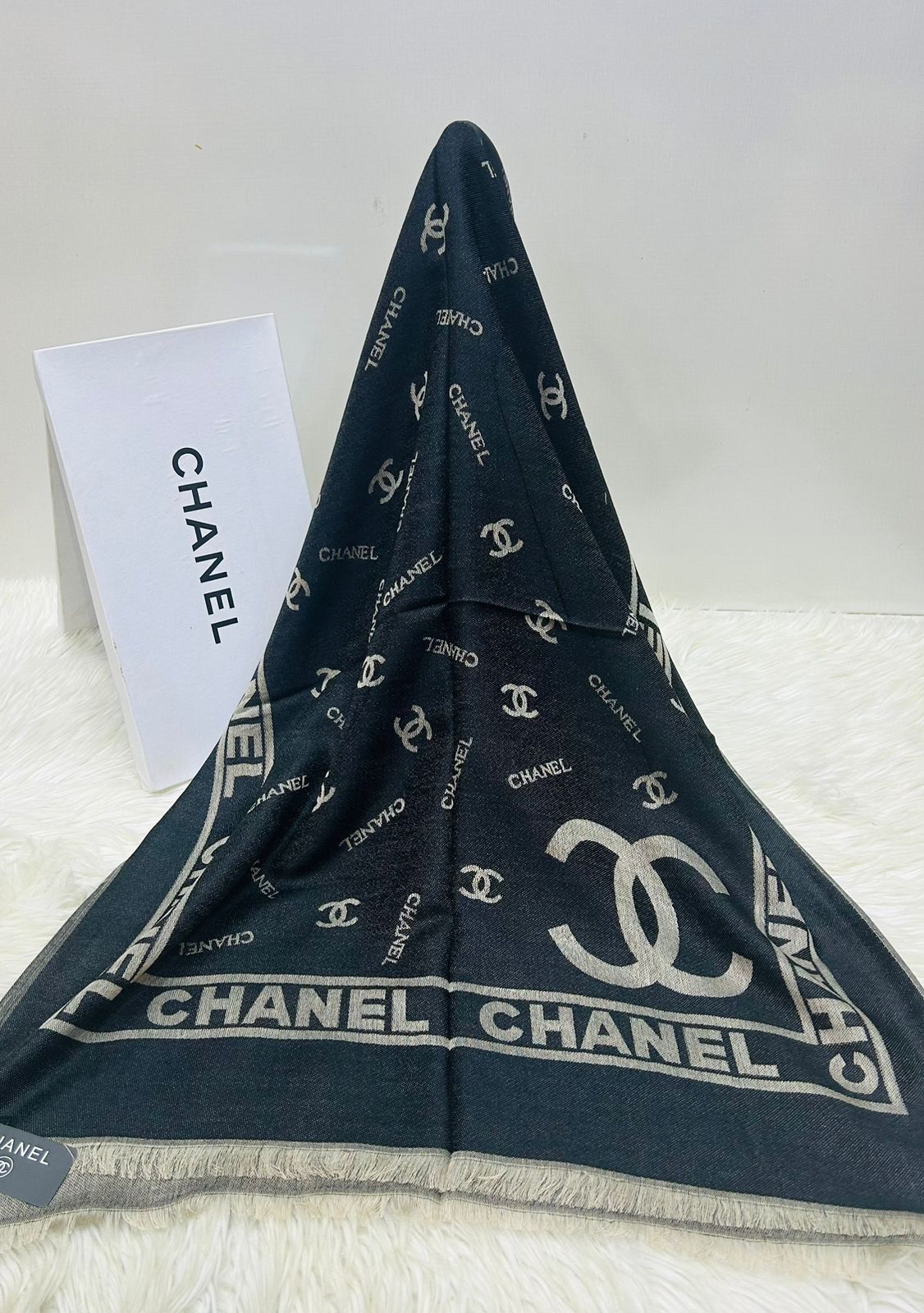 C-H-A-N-E-L Luxury Pashmina Scarf – Premium Edition | Box Packaging (Black)