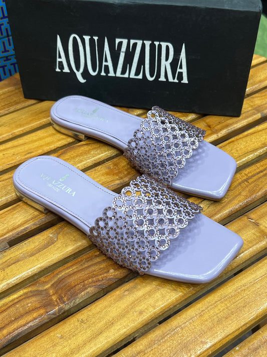 A-Q-U-A-Z-Z-U-R-A Inspired Ring Stone Flat – Elegant Women Footwear | (Purple)