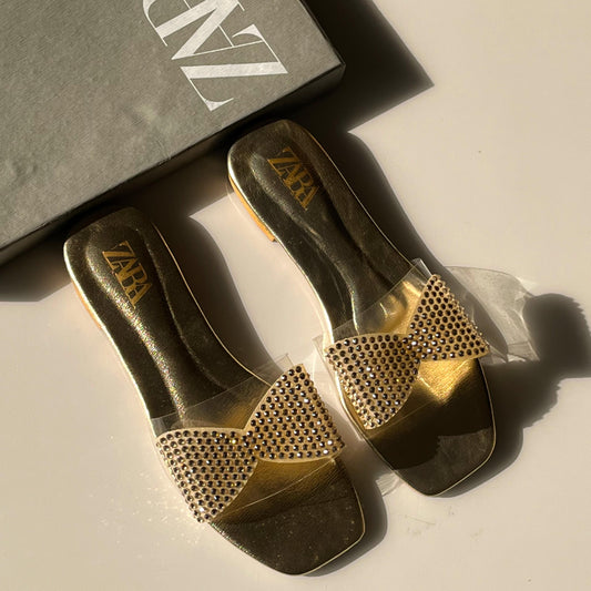 Z-A-R-A Inspired Flat Slippers – Elegant Everyday Women Footwear | (Gold)