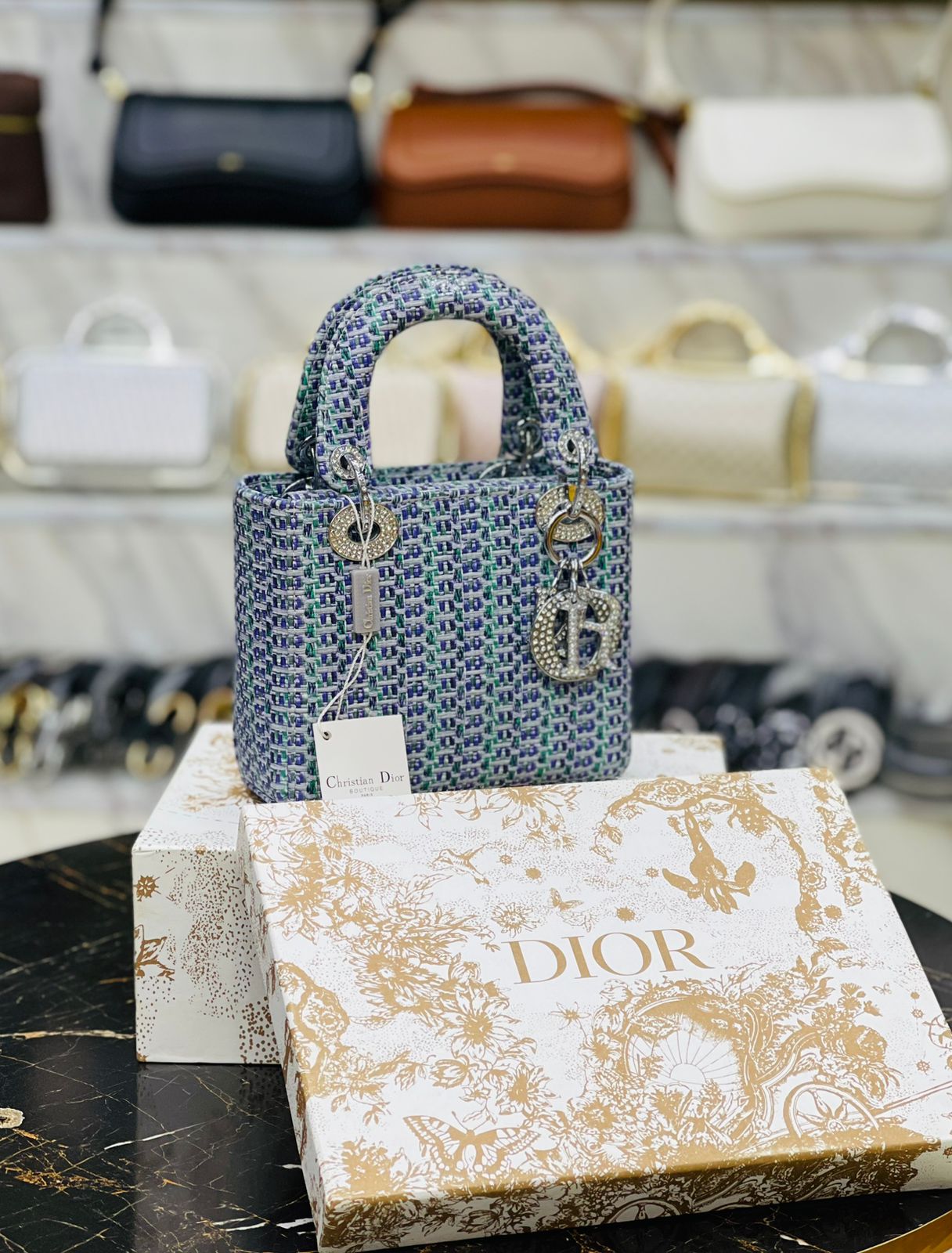 D-I-O-R Lady Luxury Quilted Small Top Handle Women Bag – Premium Edition (Blue)