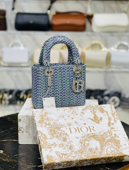 D-I-O-R Lady Luxury Quilted Small Top Handle Women Bag – Premium Edition (Blue)