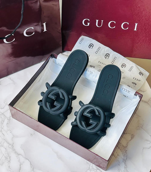 G-U-C-C-I Luxury Jelly Slippers – Premium Women Footwear | Summer Edition (Black)