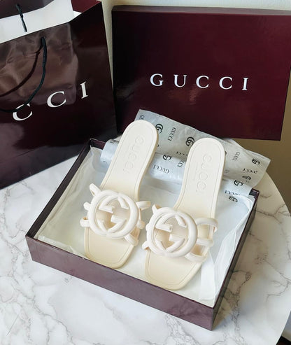 G-U-C-C-I Luxury Jelly Slippers – Premium Women Footwear | Summer Edition (White)