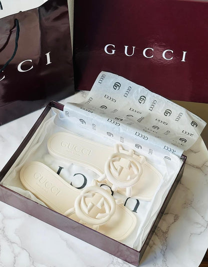 G-U-C-C-I Luxury Jelly Slippers – Premium Women Footwear | Summer Edition (White)