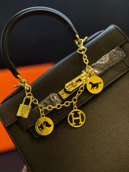 H-E-R-M-È-S Kelly Luxury Structured Top Handle Women Bag With Charm – Premium Edition (Black)