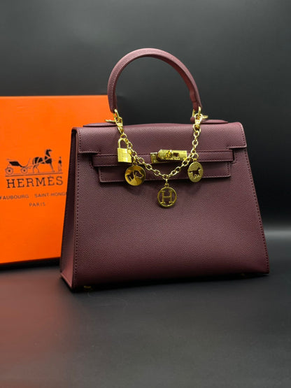 H-E-R-M-È-S Kelly Luxury Structured Top Handle Women Bag With Charm – Premium Edition (Pink-2)