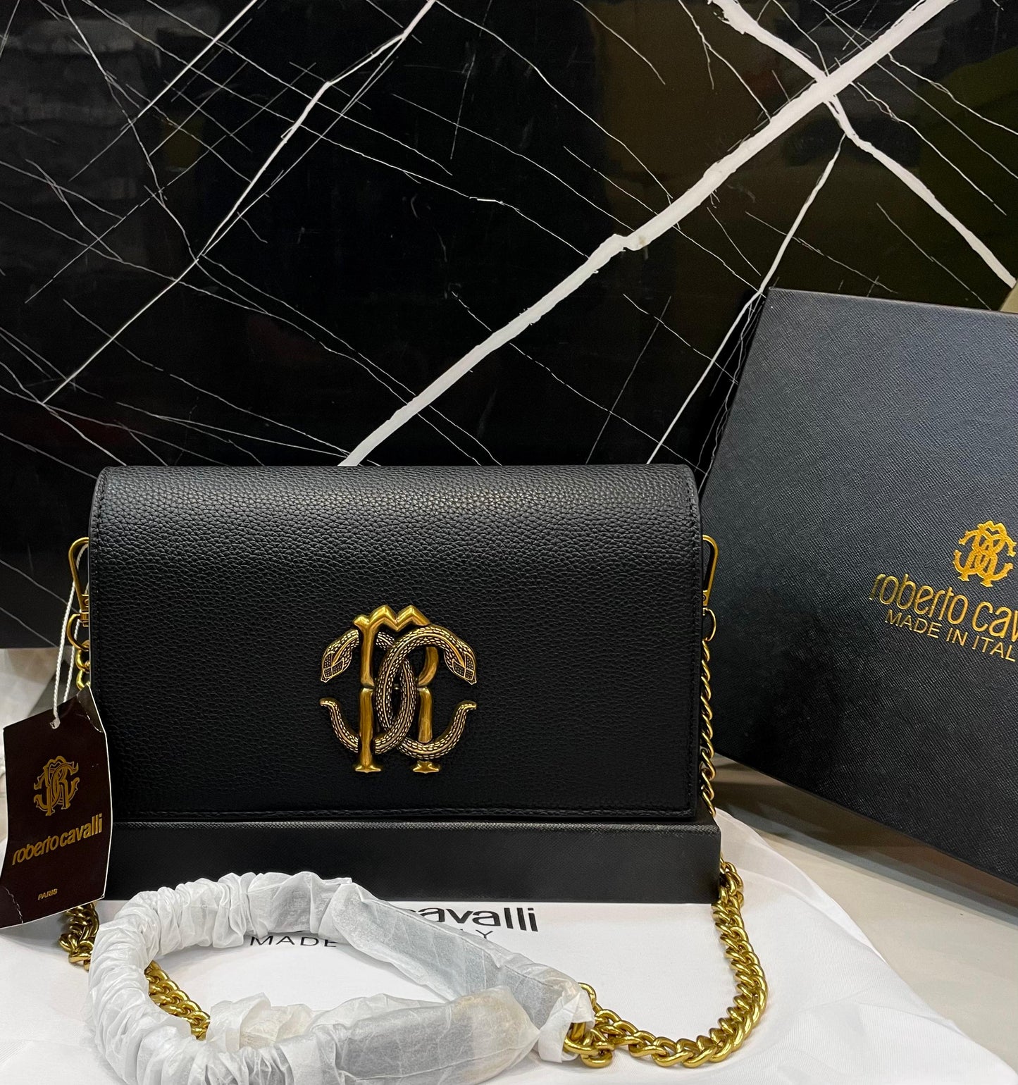 R-O-B-E-R-T-O C-A-V-A-L-L-I Luxury Italian-Inspired Crossbody Women Bag – Master Class Edition | (Black)