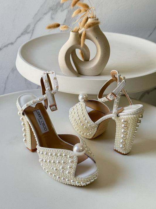 J-I-M-M-Y C-H-O-O Luxury Embellished Satin Platform Sandals – 120mm Heel | Premium Women Footwear