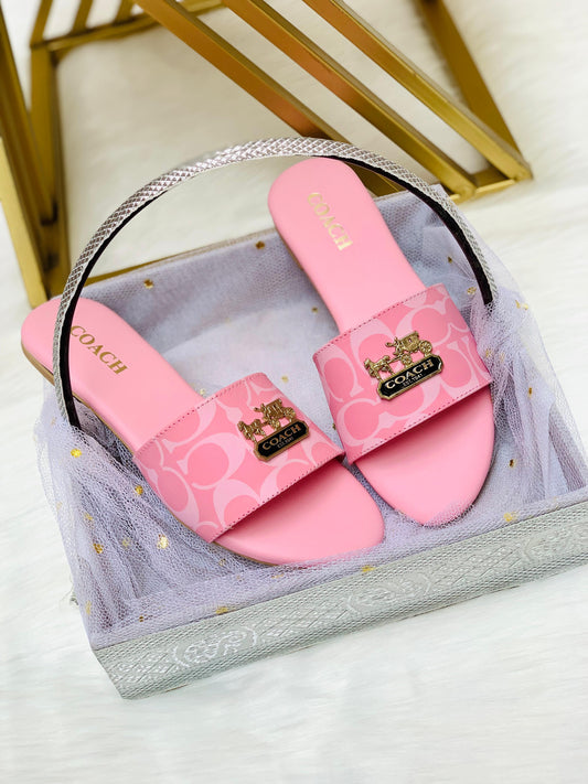 C-O-A-C-H Luxury Pink Flat Slippers – Premium Women Footwear | Chic Edition