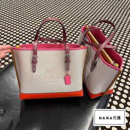 C-O-A-C-H Luxury Mollie-Inspired Tote Women Bag – Canvas & Smooth Leather | Premium Edition (Pink)