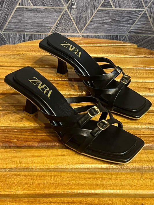 Z-A-R-A Inspired Strap Heels – Elegant Women Footwear | (Black)