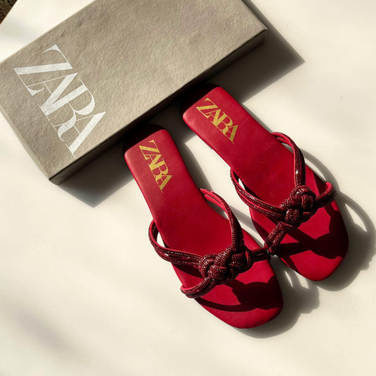 Z-A-R-A Inspired Flat Mesh Slippers – Premium Women Footwear (Red)