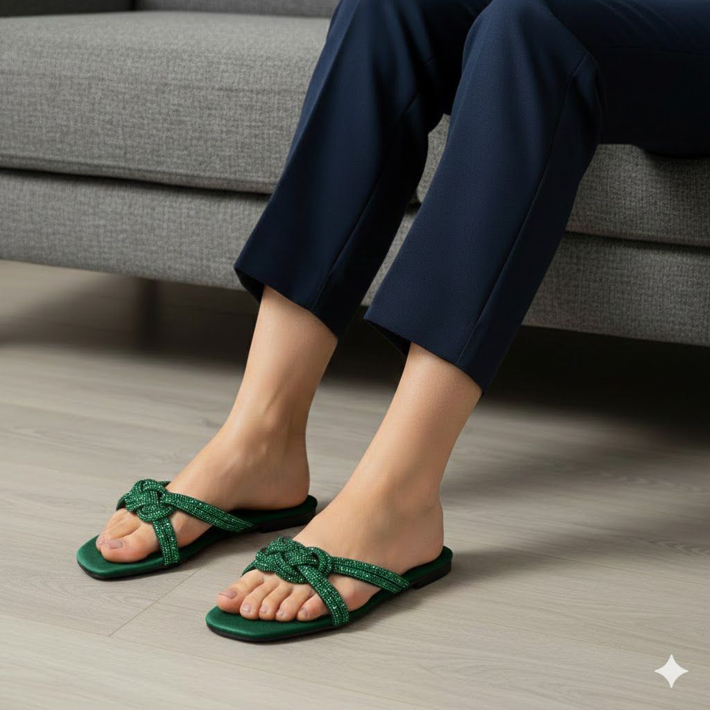 Z-A-R-A Inspired Flat Mesh Slippers – Premium Women Footwear (Green)