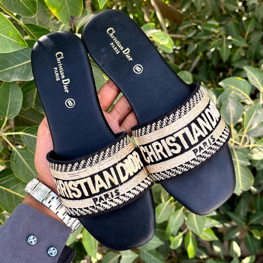 D-I-O-R Luxury Embroidered Flat Slippers – Premium Women Footwear | Elegant Edition