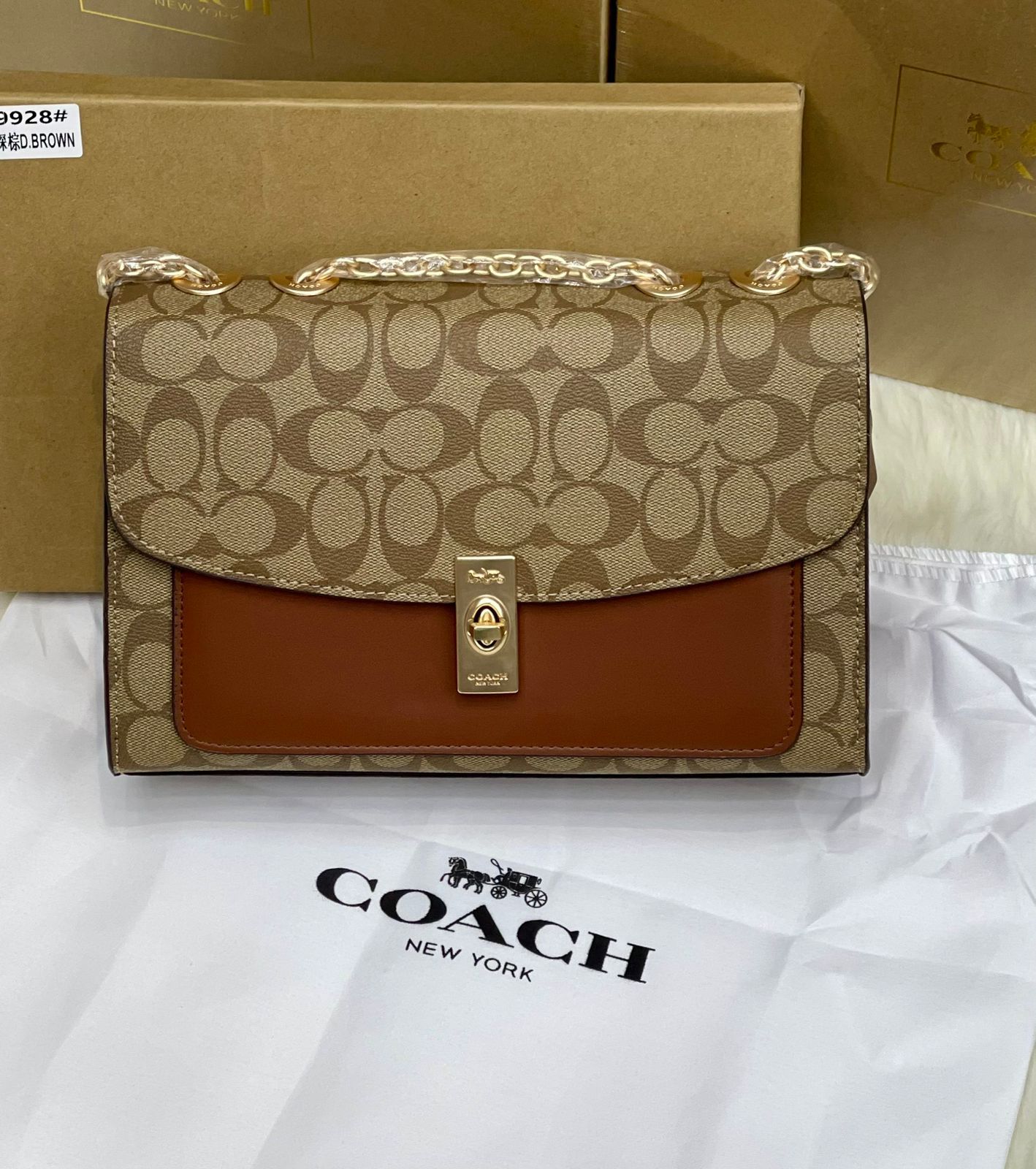 C-O-A-C-H Elegant Women Handbag – Luxury Edition with Full Brand Packaging (Brown)