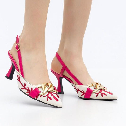 Z-A-R-A Embroidered Women Heels – Premium Edition (Pink)