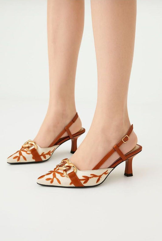 Z-A-R-A Embroidered Women Heels – Premium Edition (Brown)