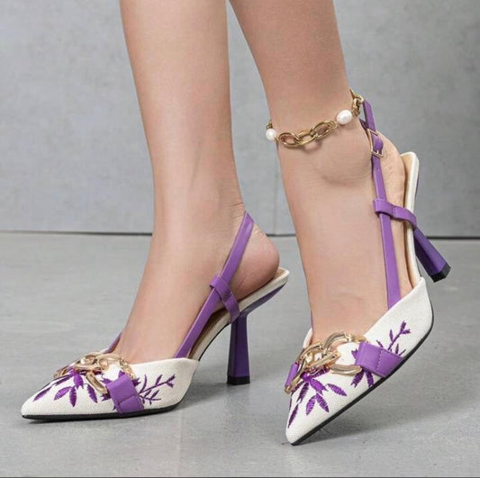 Z-A-R-A Embroidered Women Heels – Premium Edition (Purple)