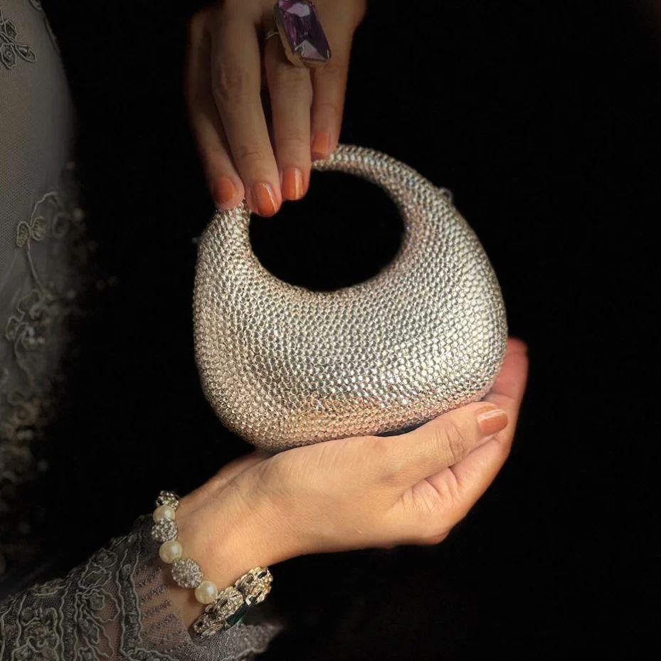 S-W-A-R-O-V-S-K-I Mini Rhinestone Clutch Women Bag – Glam Party Edition (Silver)