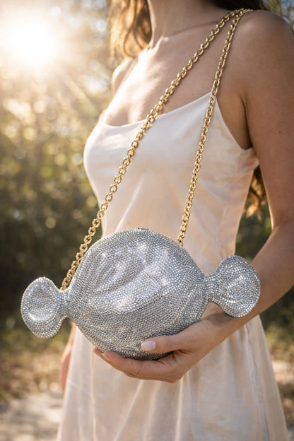 S-W-A-R-O-V-S-K-I Fancy Rhinestone Clutch – Elegant Women Bag (Silver)