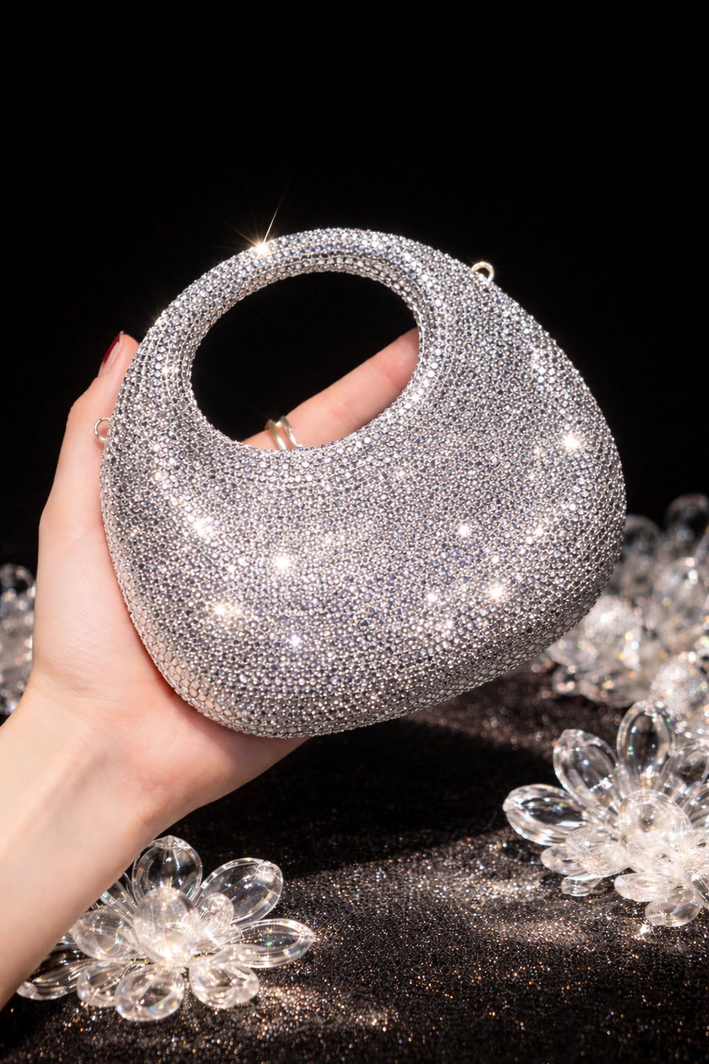 S-W-A-R-O-V-S-K-I Mini Rhinestone Clutch Women Bag – Glam Party Edition (Silver)