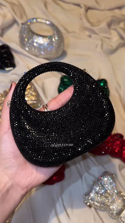 S-W-A-R-O-V-S-K-I Mini Rhinestone Clutch Women Bag – Glam Party Edition (Black)