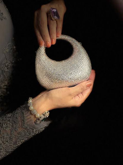 S-W-A-R-O-V-S-K-I Mini Rhinestone Clutch Women Bag – Glam Party Edition (Silver)