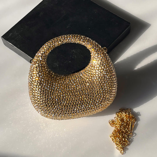 S-W-A-R-O-V-S-K-I Mini Rhinestone Clutch Women Bag – Glam Party Edition (Gold)