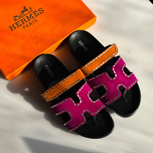 H-E-R-M-È-S Luxury Chypre-Inspired Stone Embellished Sandals – Premium Women Footwear (Multi-Colour)