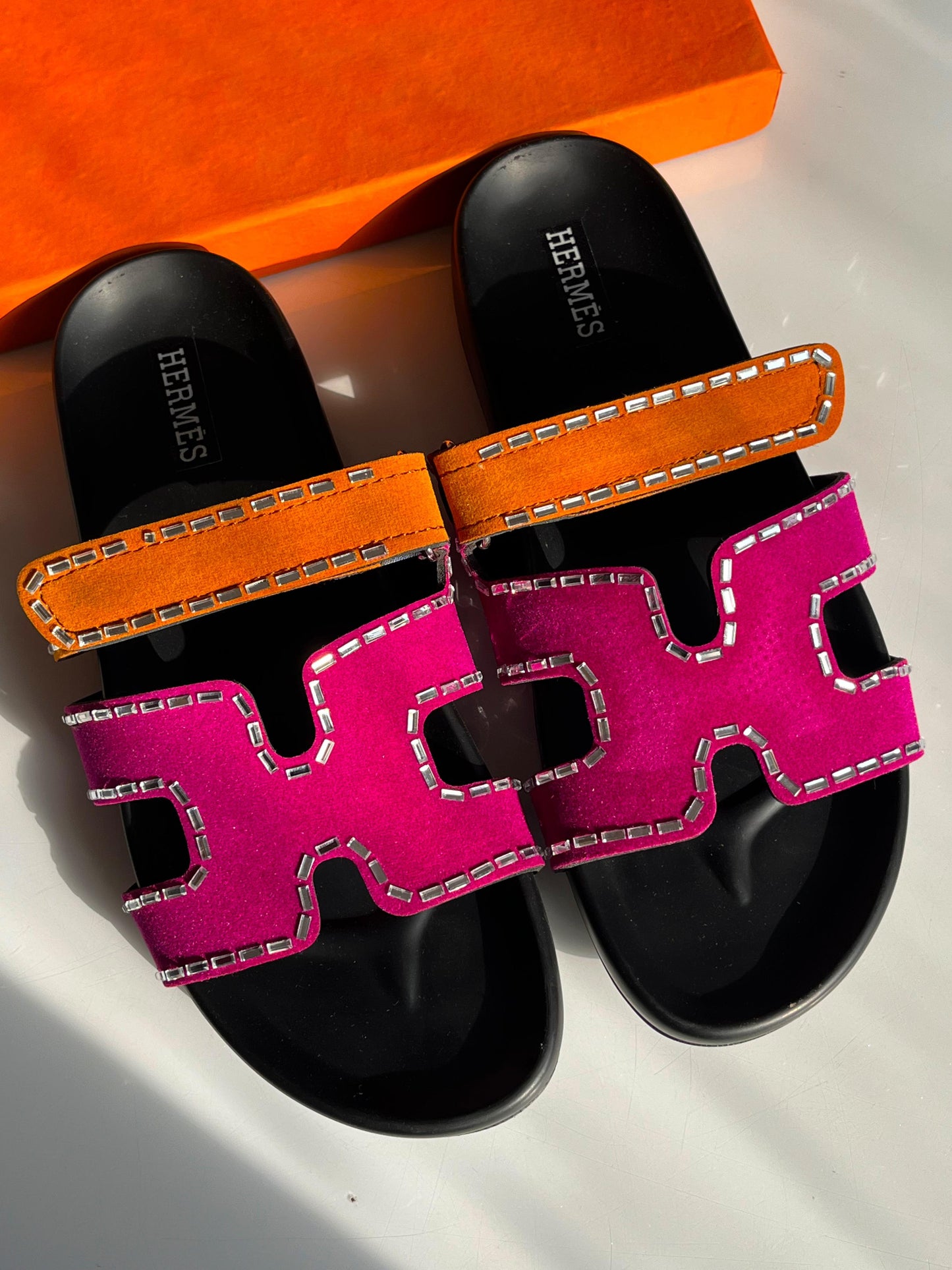 H-E-R-M-È-S Luxury Chypre-Inspired Stone Embellished Sandals – Premium Women Footwear (Multi-Colour)