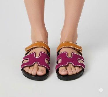 H-E-R-M-È-S Luxury Chypre-Inspired Stone Embellished Sandals – Premium Women Footwear (Multi-Colour)