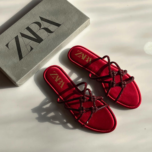 Z-A-R-A Flat Mesh Slippers – Casual Women Footwear (Red)