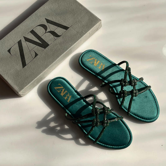 Z-A-R-A Flat Mesh Slippers – Casual Women Footwear (Green)