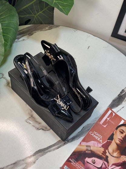 Y-S-L Slingback Women Heels – Pointed Toe Edition (Black)