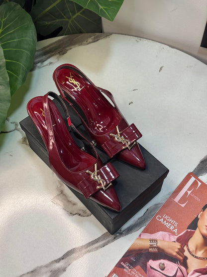 Y-S-L Slingback Women Heels – Pointed Toe Edition (Red)