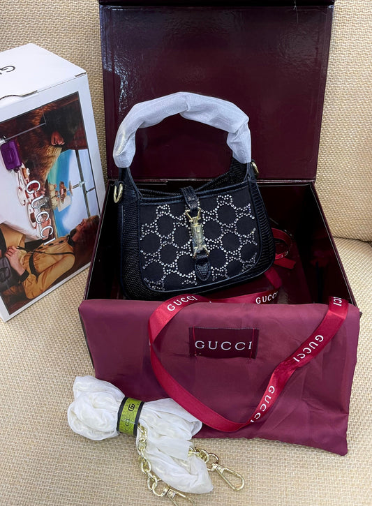 G-U-C-C-I Jackie Notte Crossbody Women Bag – Premium Class Edition (Black-2)