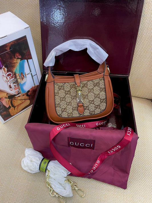 G-U-C-C-I Jackie Notte Crossbody Women Bag – Premium Class Edition (Brown)